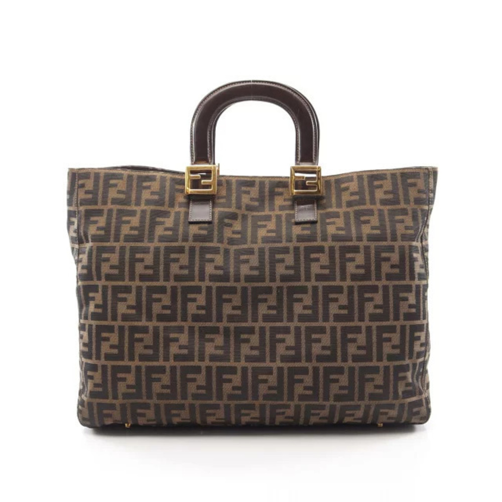 Fendi Zucca Tote Bag Canvas Leather Brown Black